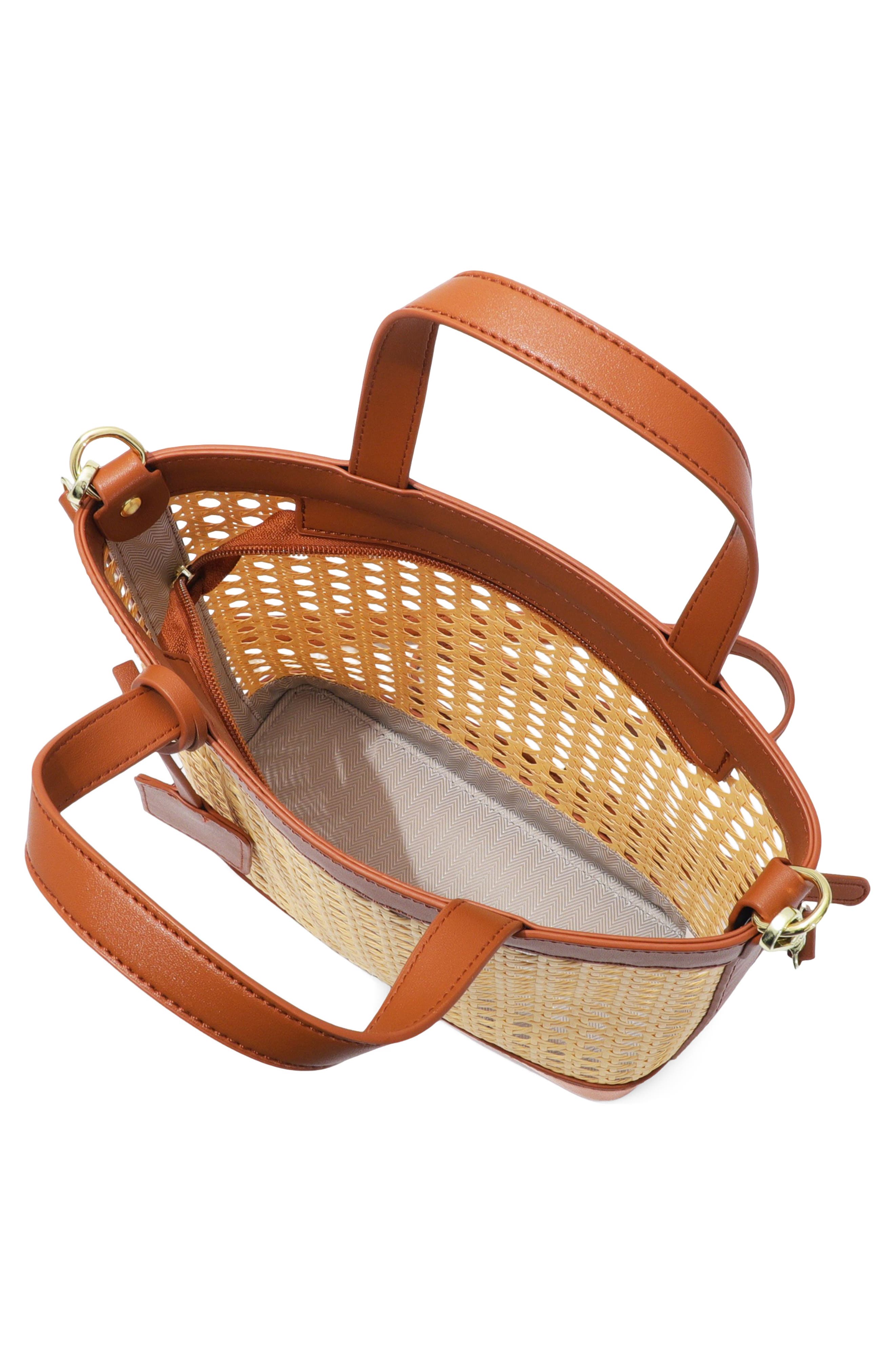 Kane Rattan Shoulder Bag, Alternate, color, BROWN/ TAN