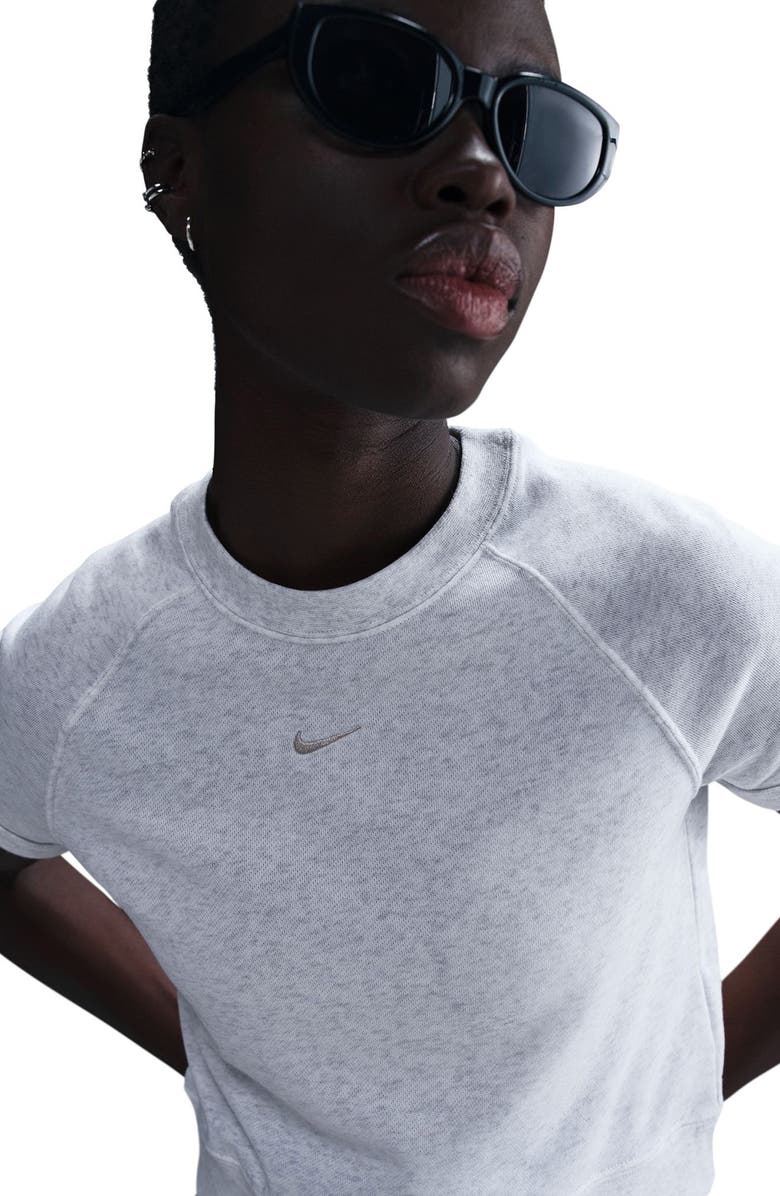 Nike Sportswear Chill Crop Cotton Blend French Terry Top, Alternate, color, Birch Heather/ Lt Orewood Brn