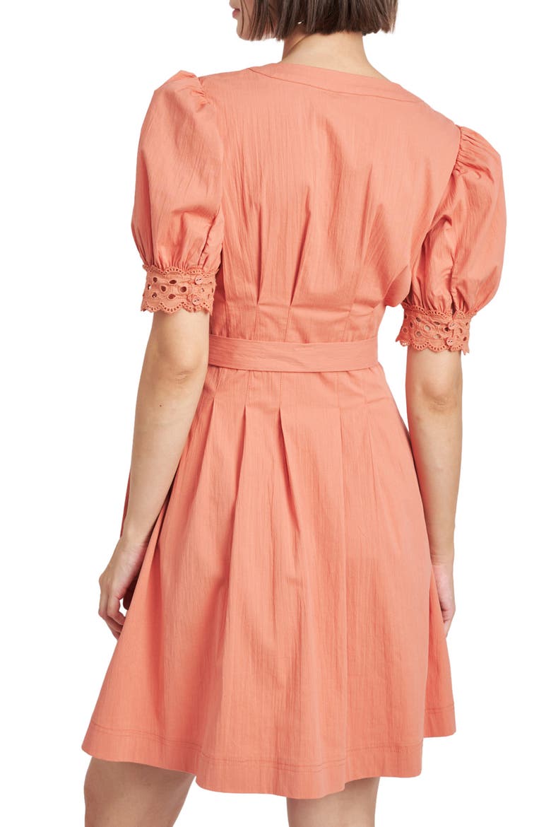 Deja Eyelet Detail Stretch Cotton Shirtdress, Alternate, color, TERRACOTTA
