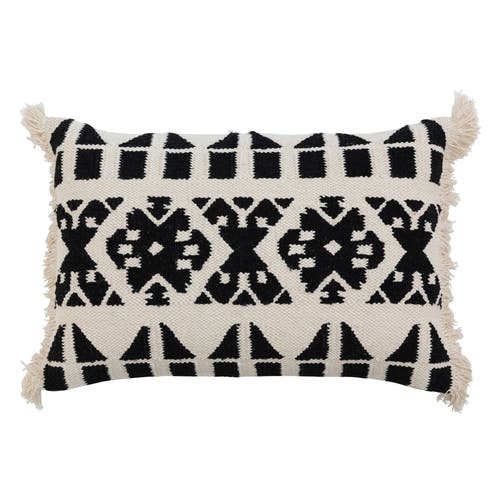 Storied Home Bloomingville Handwoven Cotton Kilim Lumbar Pillow Cover With Pattern And Fringe, Black In Multi