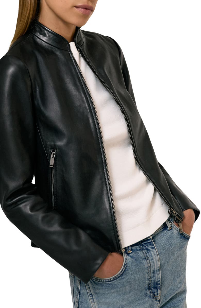 Reiss Allie Leather Jacket, Alternate, color, Black
