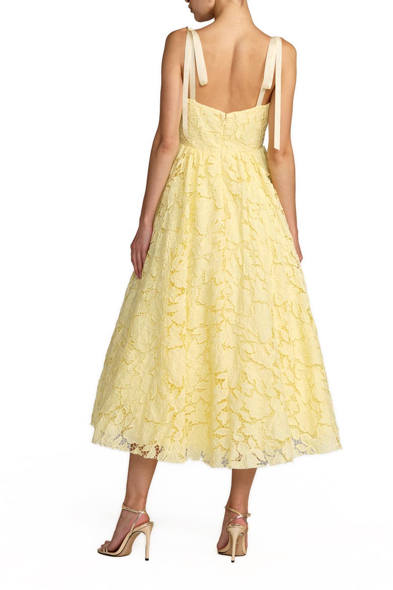 Lace Sweetheart Tie Strap A-Line Midi Dress, Alternate, color, Butter