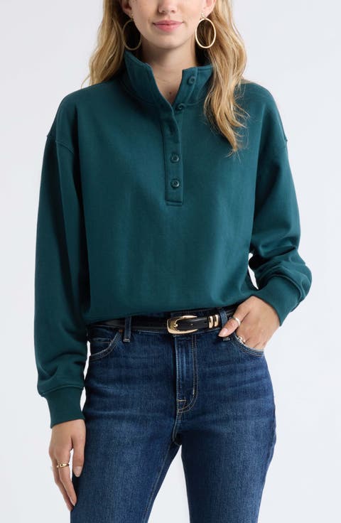 Funnel Neck Henley Sweatshirt