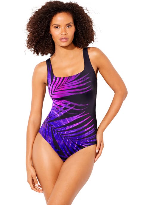 Chlorine Resistant Square Neck Tummy Control One Piece Swimsuit