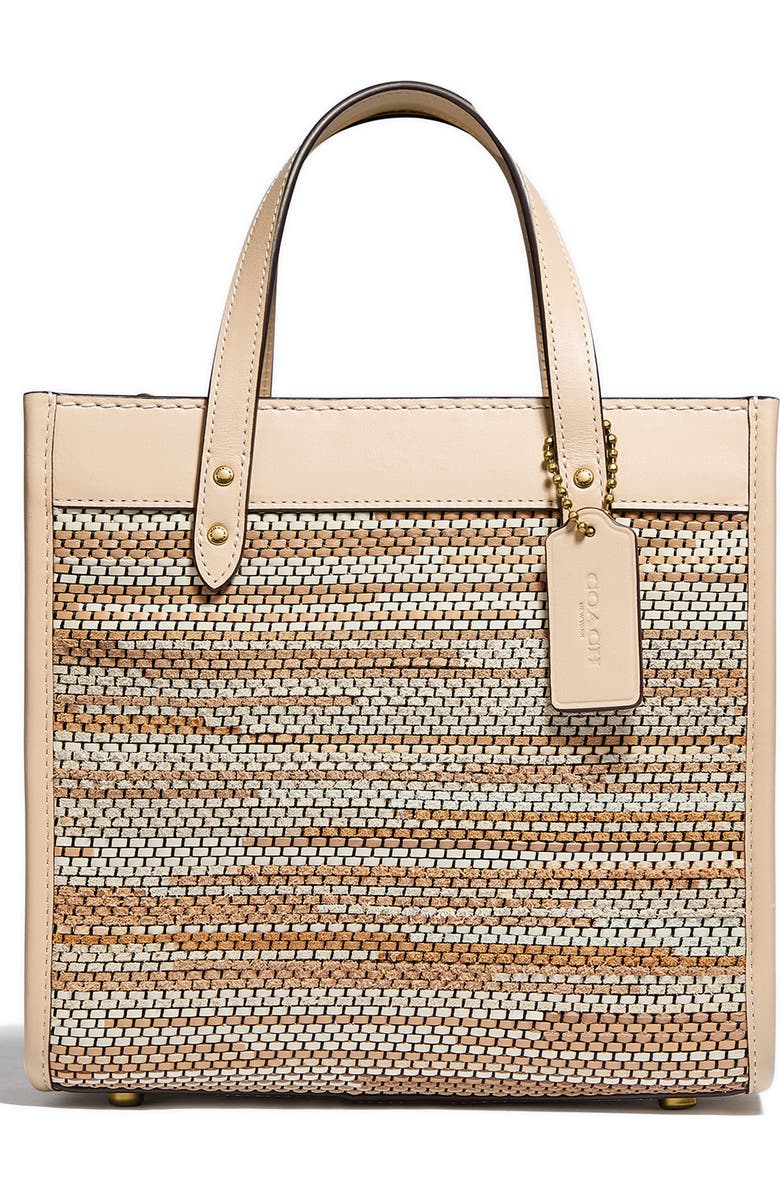 COACH Field Upcycled Woven Leather Tote, Main, color,