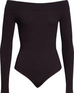 Alaïa Sculpting Rib Off the Shoulder Bodysuit