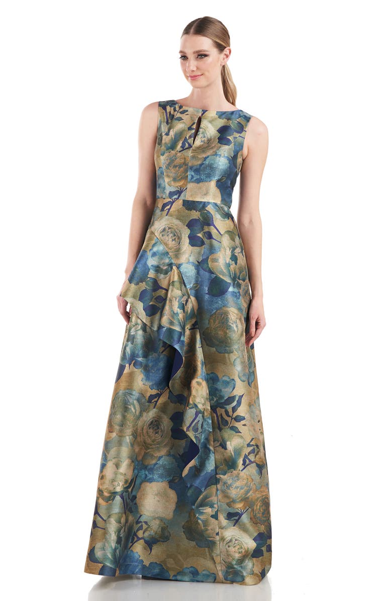 Kay Unger Selene Floral Ruffle Gown, Alternate, color,