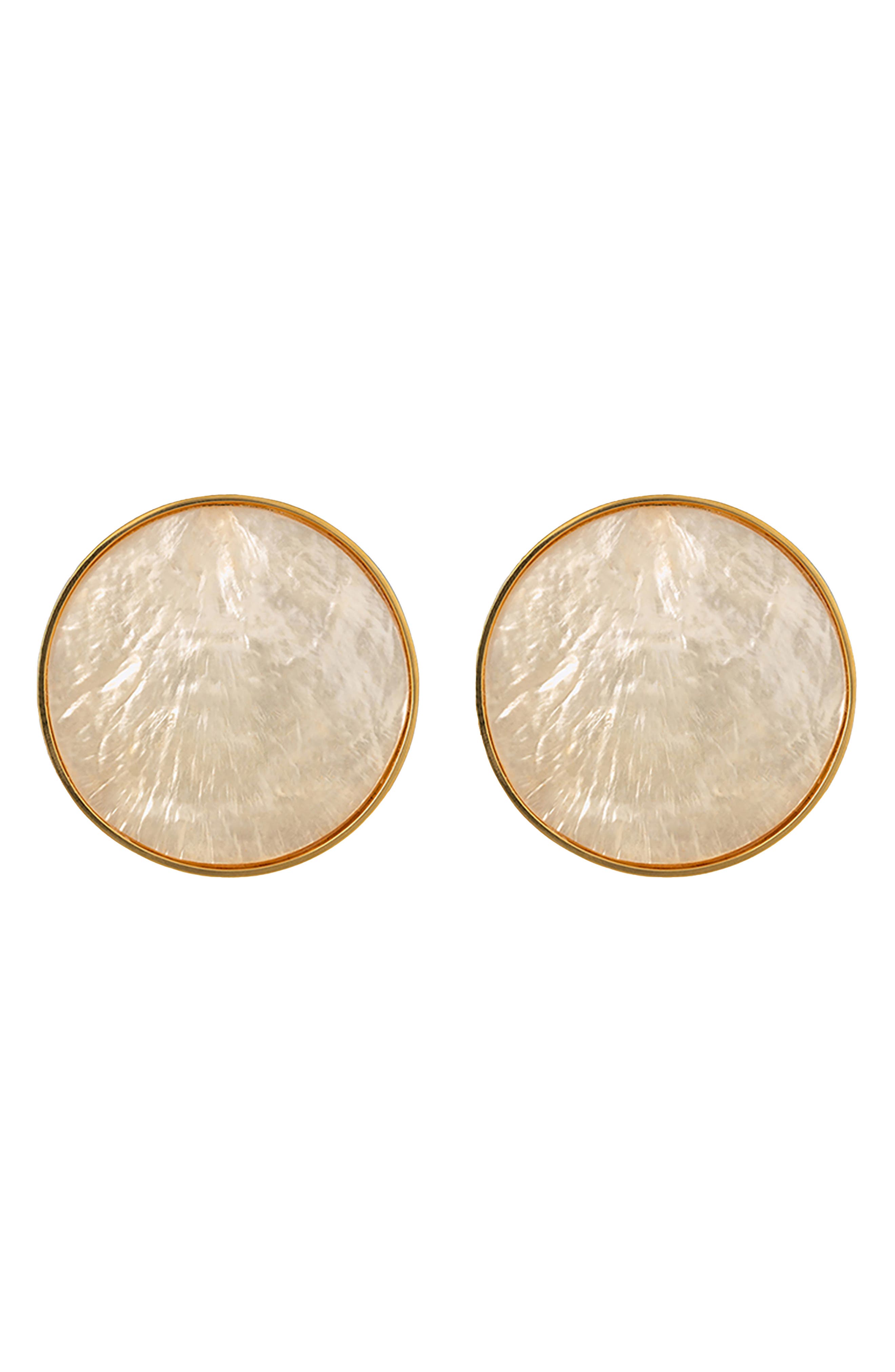 CHRISTINA CARUSO Bezel Set Shell Earrings in 14K Gold 