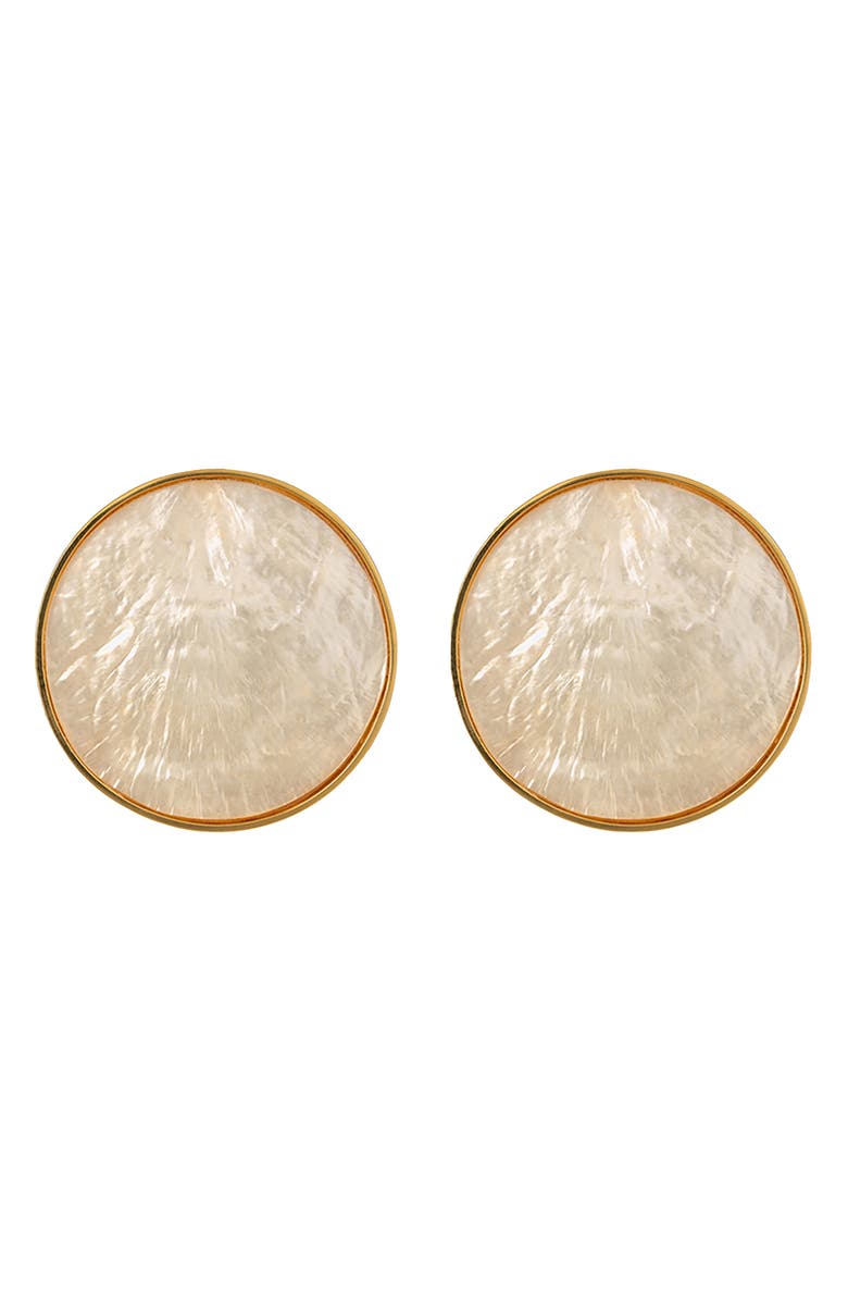 CHRISTINA CARUSO Bezel Set Shell Earrings, Main, color, 14K Gold