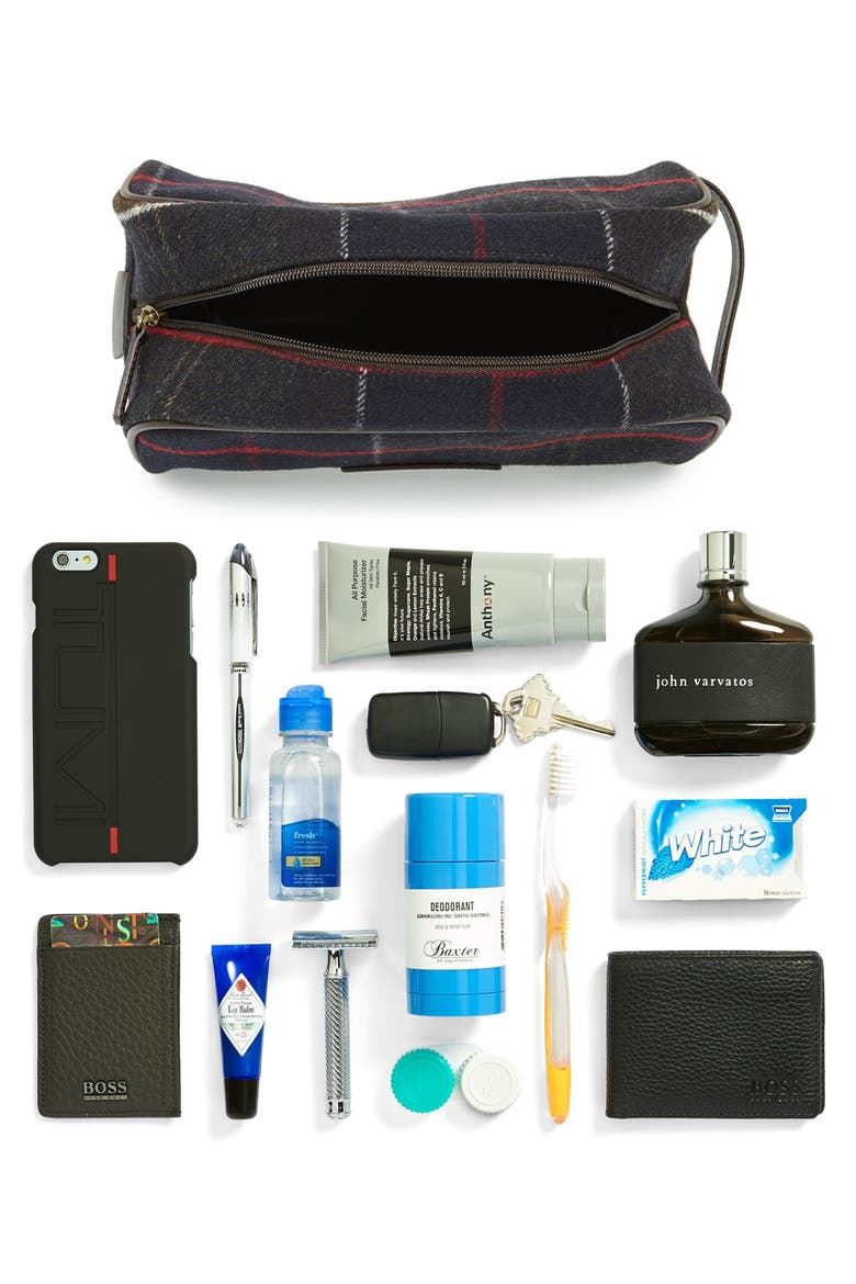 Tartan Dopp Kit, Alternate, color, OLIVE/ BLUE/ RED