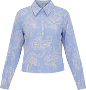 Noni Daily Embroidered Stripe Bubble Sleeve Button Blouse