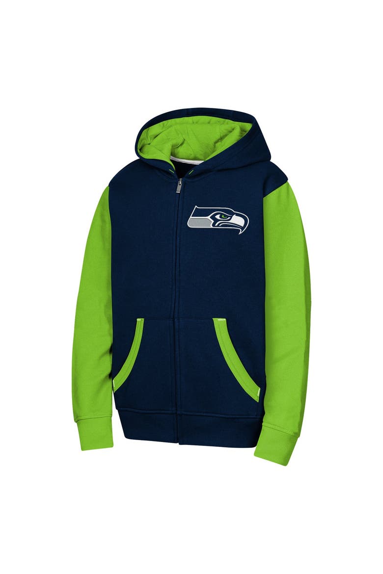 Youth Outerstuff Navy Seattle Seahawks Stadium Colorblock Full-Zip Hoodie, Alternate, color, Navy