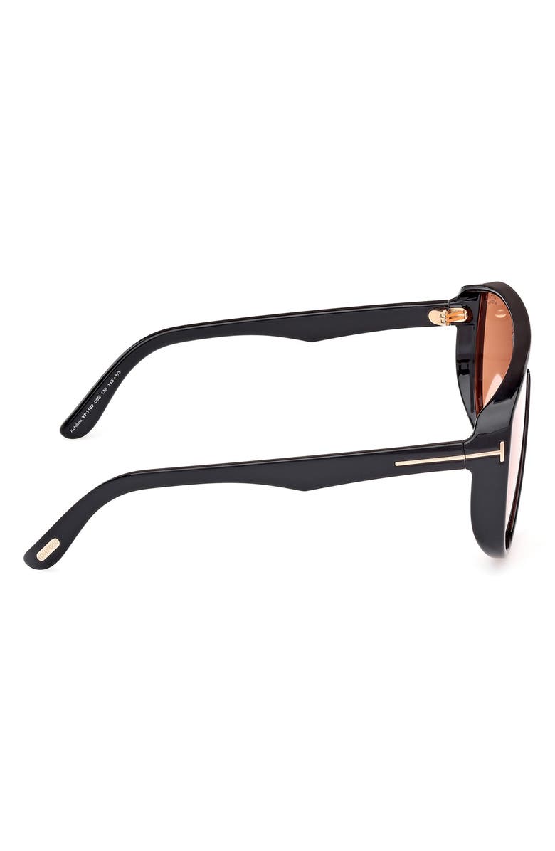 TOM FORD Achilles 138mm Shield Sunglasses, Alternate, color, Black / T Logo / Terracotta