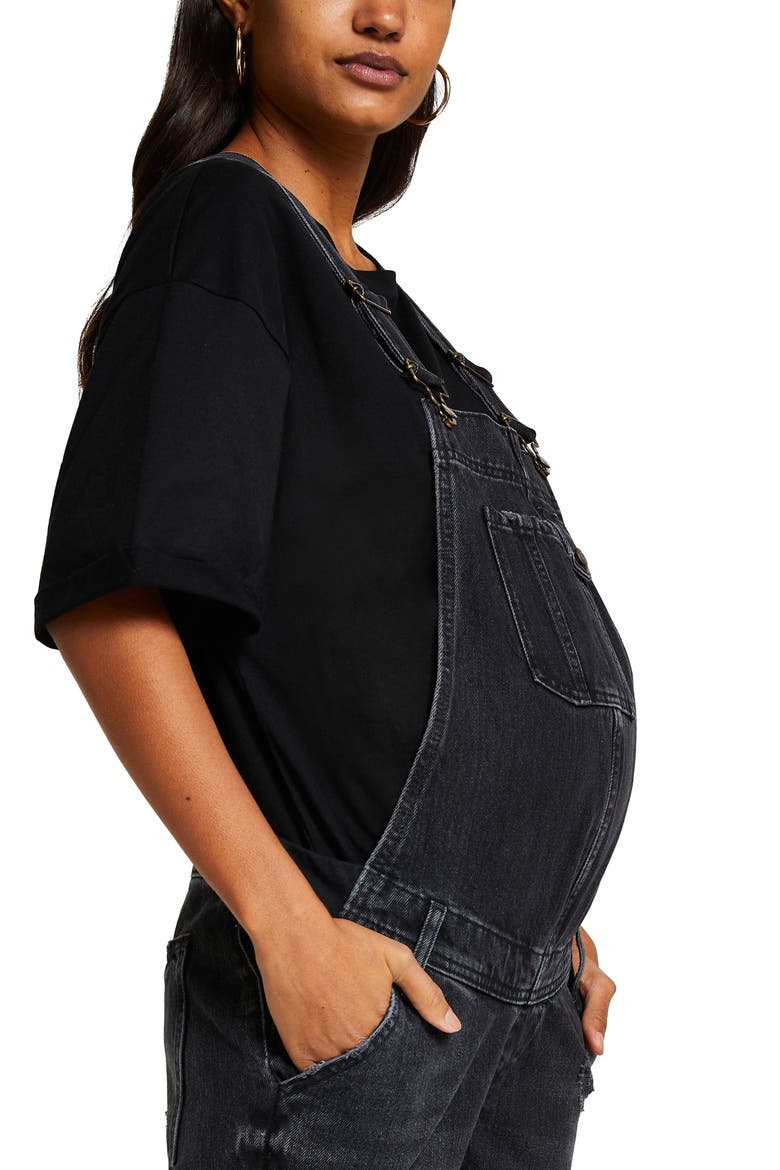 Maternity Nonstretch Denim Overalls, Alternate, color, BLACK
