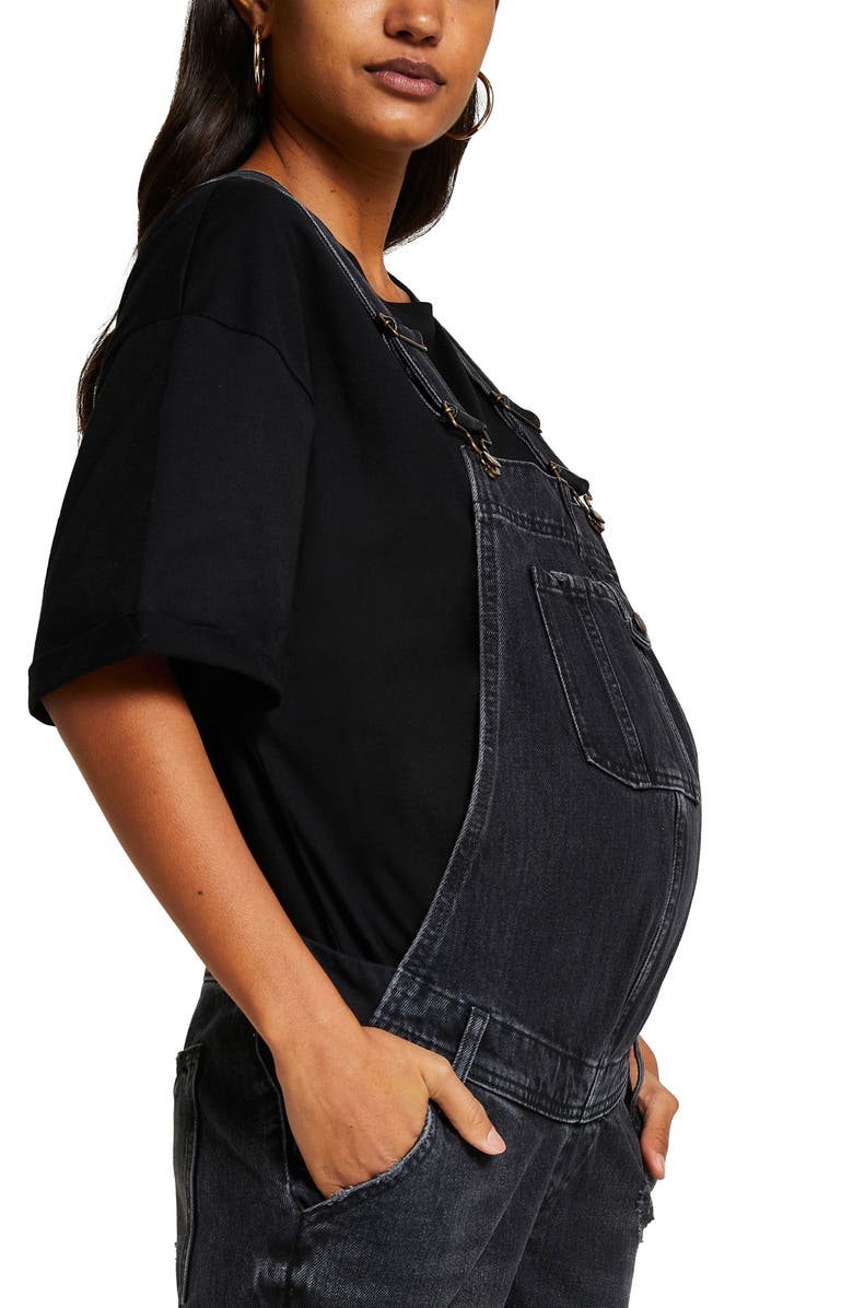 River Island Maternity Nonstretch Denim Overalls, Alternate, color, 