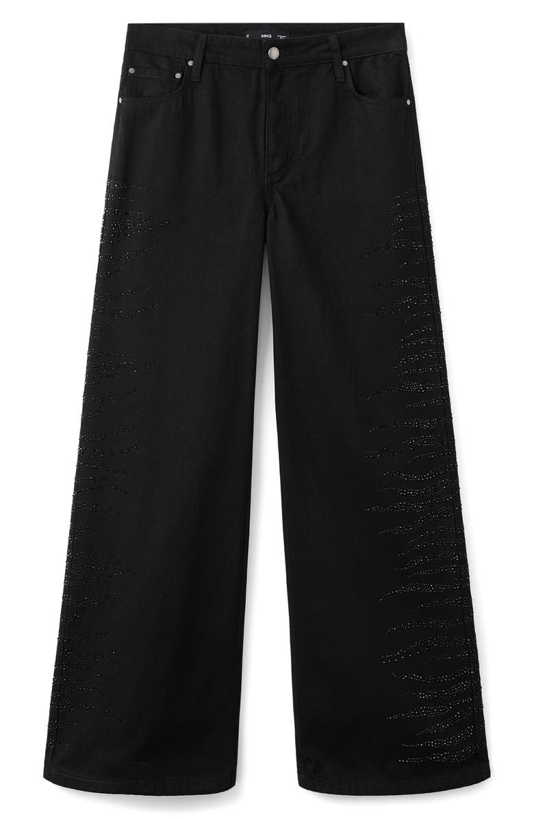 MANGO Embellished Rhinestone Wide Leg Jeans, Alternate, color, Black Denim