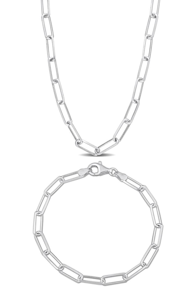 DELMAR Diamond Cut Paperclip Necklace & Bracelet Set, Main, color, 