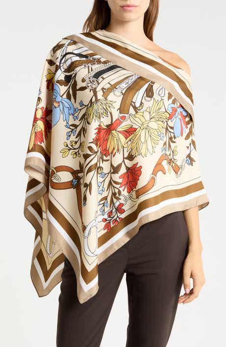 Floral Print Satin Poncho