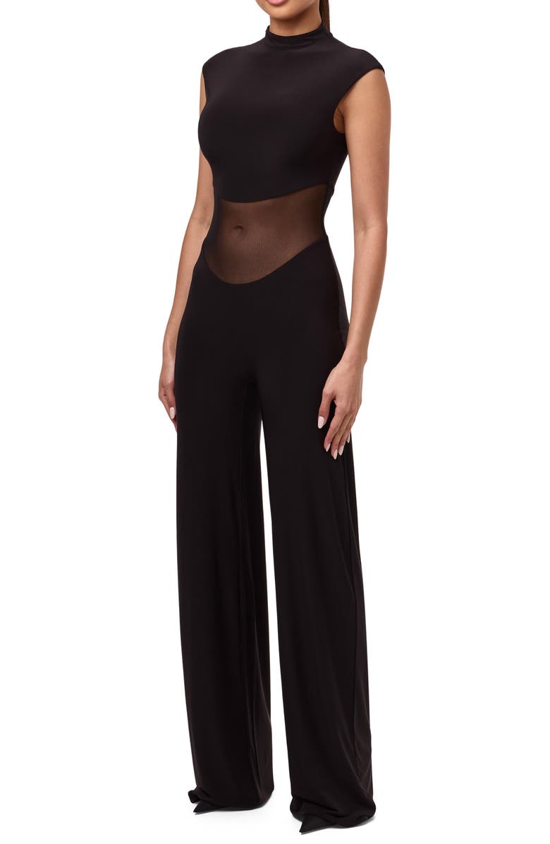 Naked Wardrobe Mesh Mock Neck Jumpsuit, Alternate, color,
