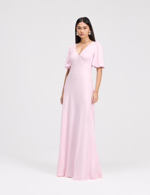 Arabella Angel Sleeve Satin Maxi Dress