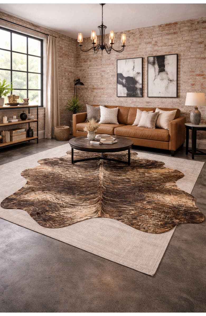 Rhacam Eco Hides Brindle Cowhide Rug 8'7" × 6'6", Alternate, color, Brindle
