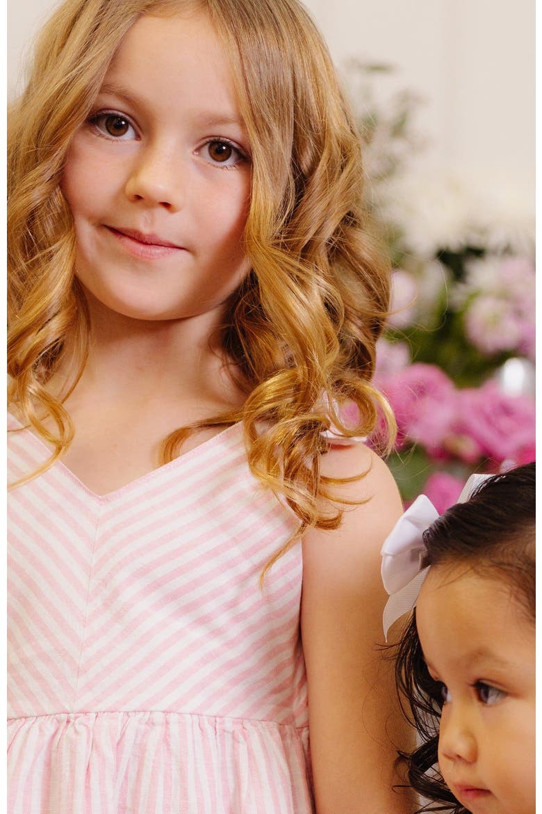 Girls' Organic Eyelet Bow Shoulder Dress, Toddler, Alternate, color, Classic Pink and White Stripe
