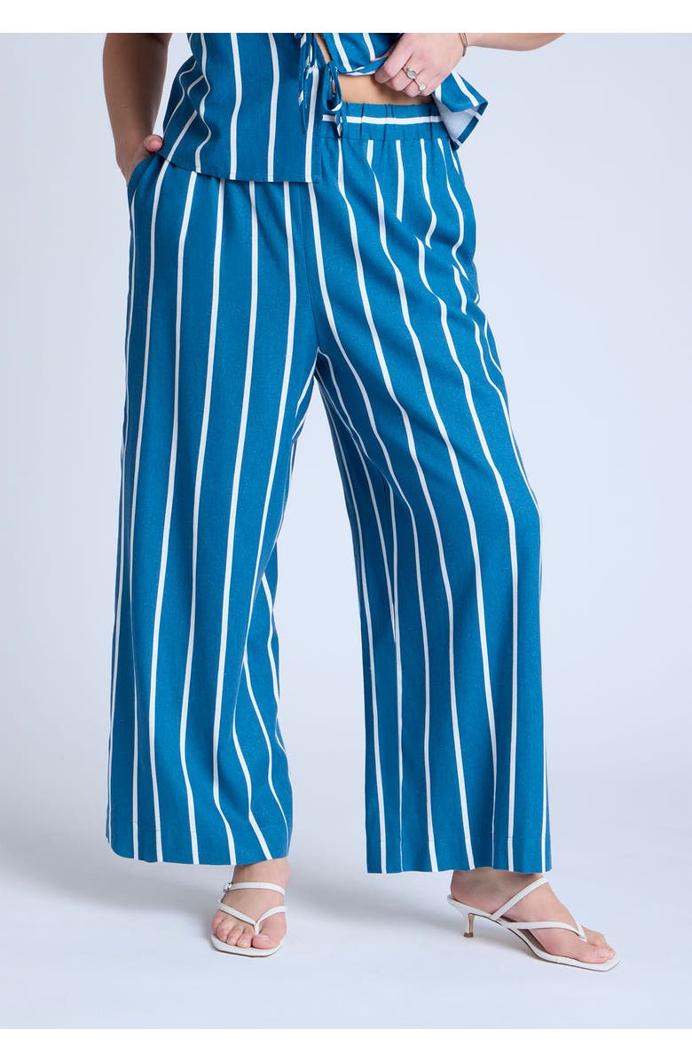 ELOQUII Wide Leg Striped Linen Blend Pant, Alternate, color, Mykonos Blue Stripe