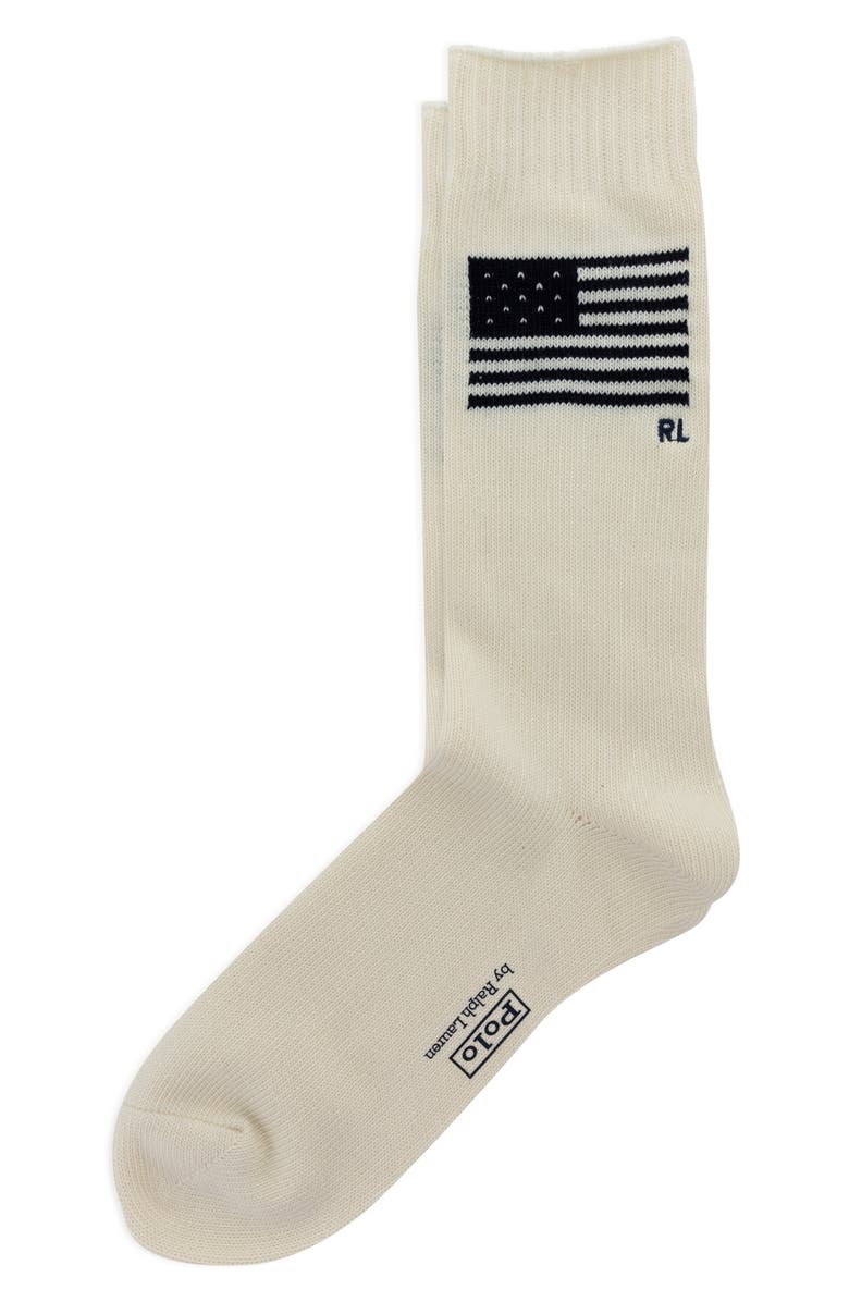 Polo Ralph Lauren Flag Indigo Yarn Dye Crew Socks, Main, color, Cream