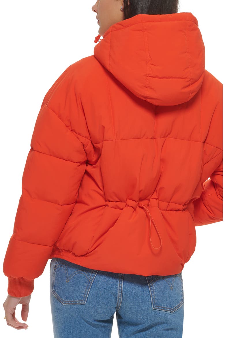 Cinch Waist Hooded Puffer Jacket, Alternate, color, ORANGE. COM