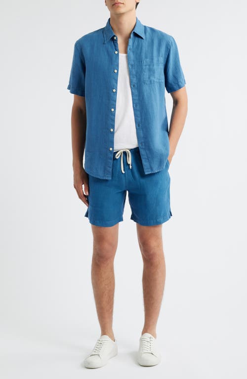 Alex Crane Bo Linen Drawstring Shorts In Blue