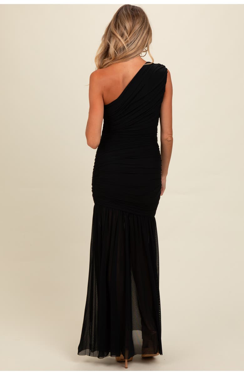 PinkBlush Ruched Mesh One Shoulder Maxi Dress, Alternate, color, Black