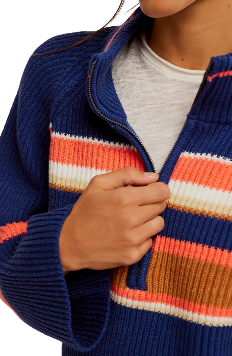 Free People Greta Stripe Half Zip Sweater, Alternate, color, Indigo Pura Combo