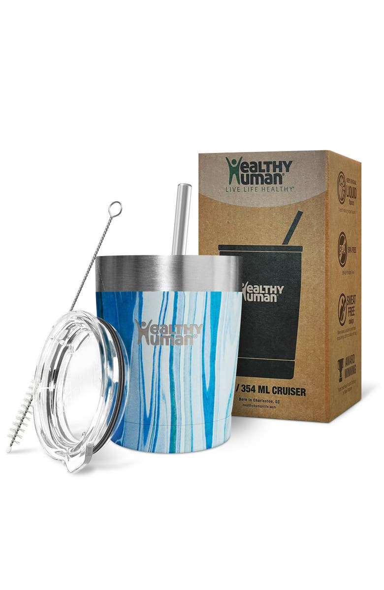 Healthy Human Stainless Steel Tumbler with Straw 12oz Ocean Tide, Alternate, color, Blue