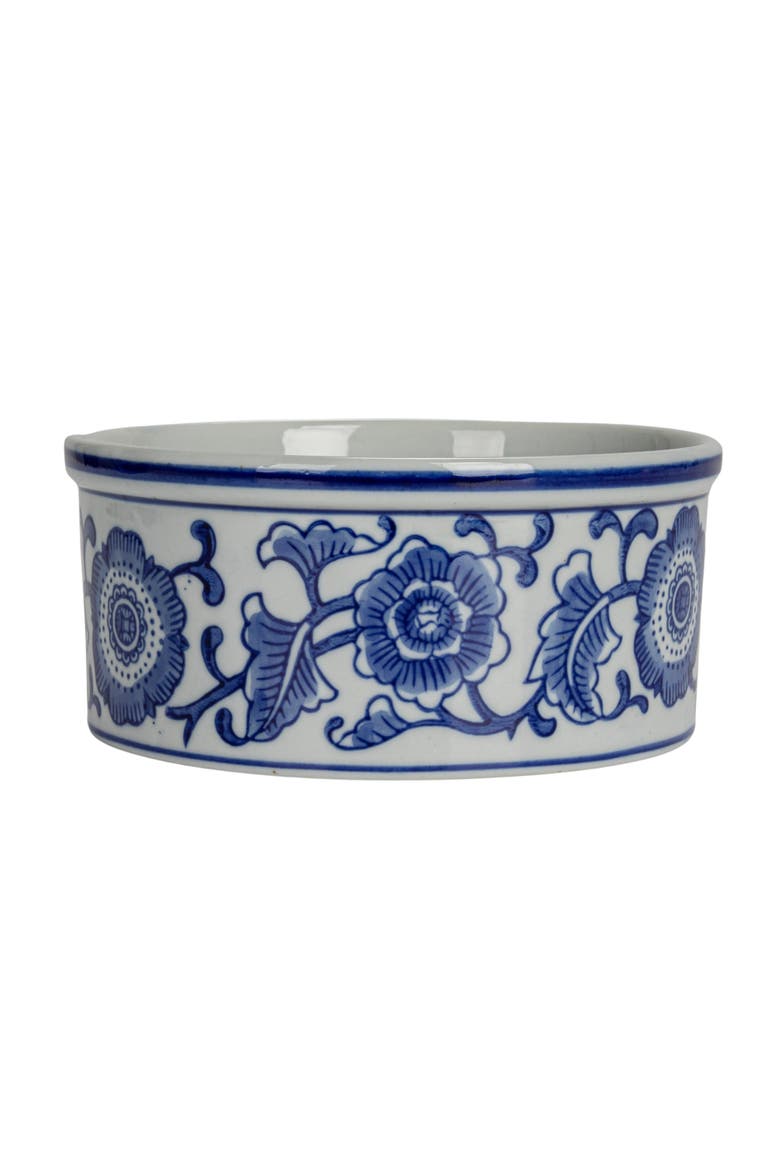 Stoneware Pet Bowl with Design, Blue and White, Alternate, color, Blue