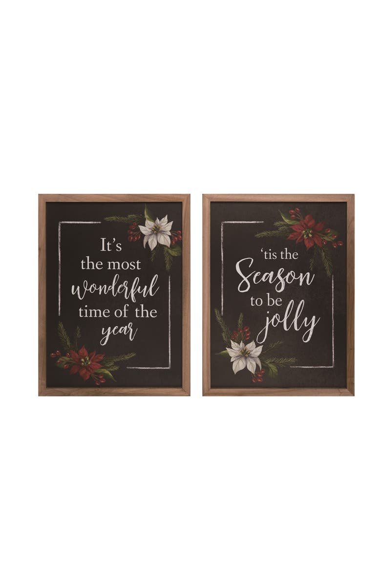 Transpac MDF Rustic Christmas Wall Decor Set of Two Home Decorations, Main, color, 