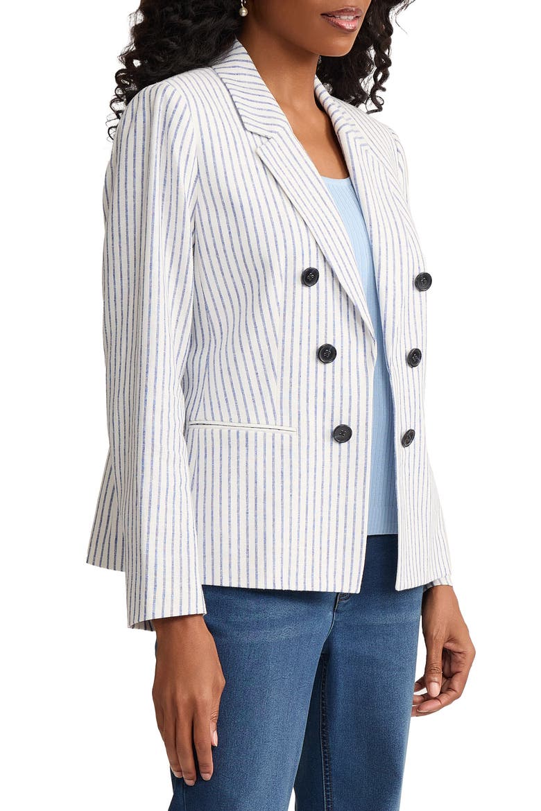 Stripe Faux Double Breasted Linen Blend Jacket, Alternate, color, NATURAL WHITE/ LT SAPPHIRE