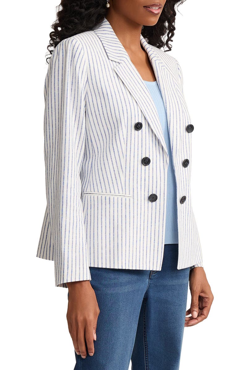 Jones New York Stripe Faux Double Breasted Linen Blend Jacket, Alternate, color, Natural White/ Lt Sapphire