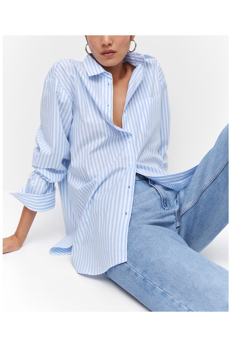 Oversize Cotton Button-Up Shirt, Alternate, color, LT-PASTEL BLUE