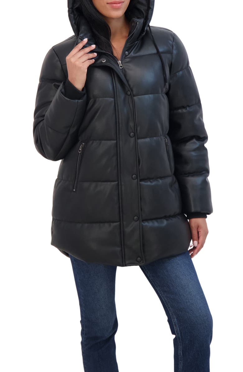 Sebby Faux Leather Hooded Puffer Jacket, Alternate, color, 