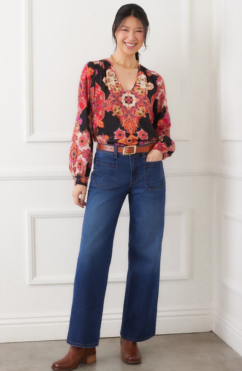 Karen Kane Medallion Floral Crepe Top, Alternate, color, Pink Print