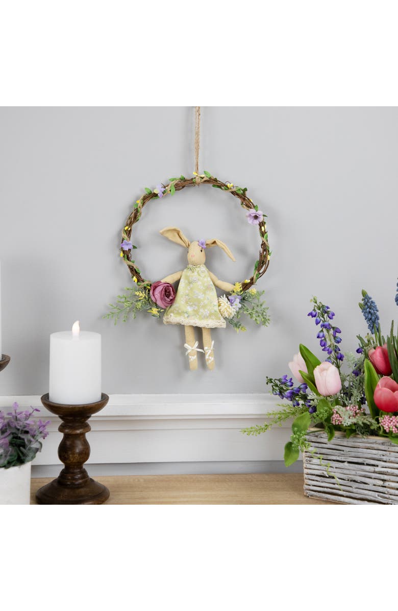 Northlight Girl Bunny Artificial Floral Mini Easter Wreath - 10" - Green, Alternate, color, Yellow