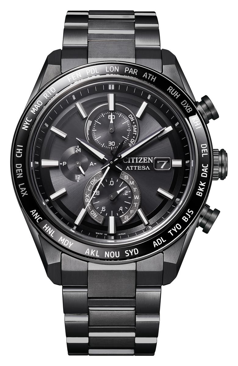 Citizen ATTESA Atomic Timekeeping Chronograph Super Titanium<sup>™</sup> Bracelet Watch, 42mm, Main, color, Grey