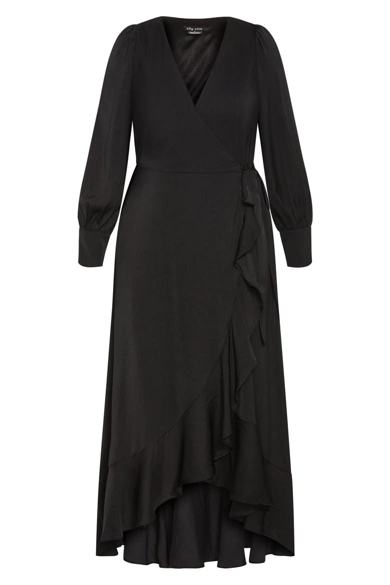 Oki Long Sleeve Wrap Dress, Alternate, color, BLACK