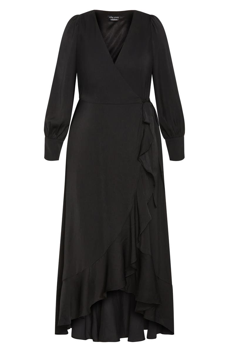 City Chic Oki Long Sleeve Wrap Dress, Alternate, color, Black