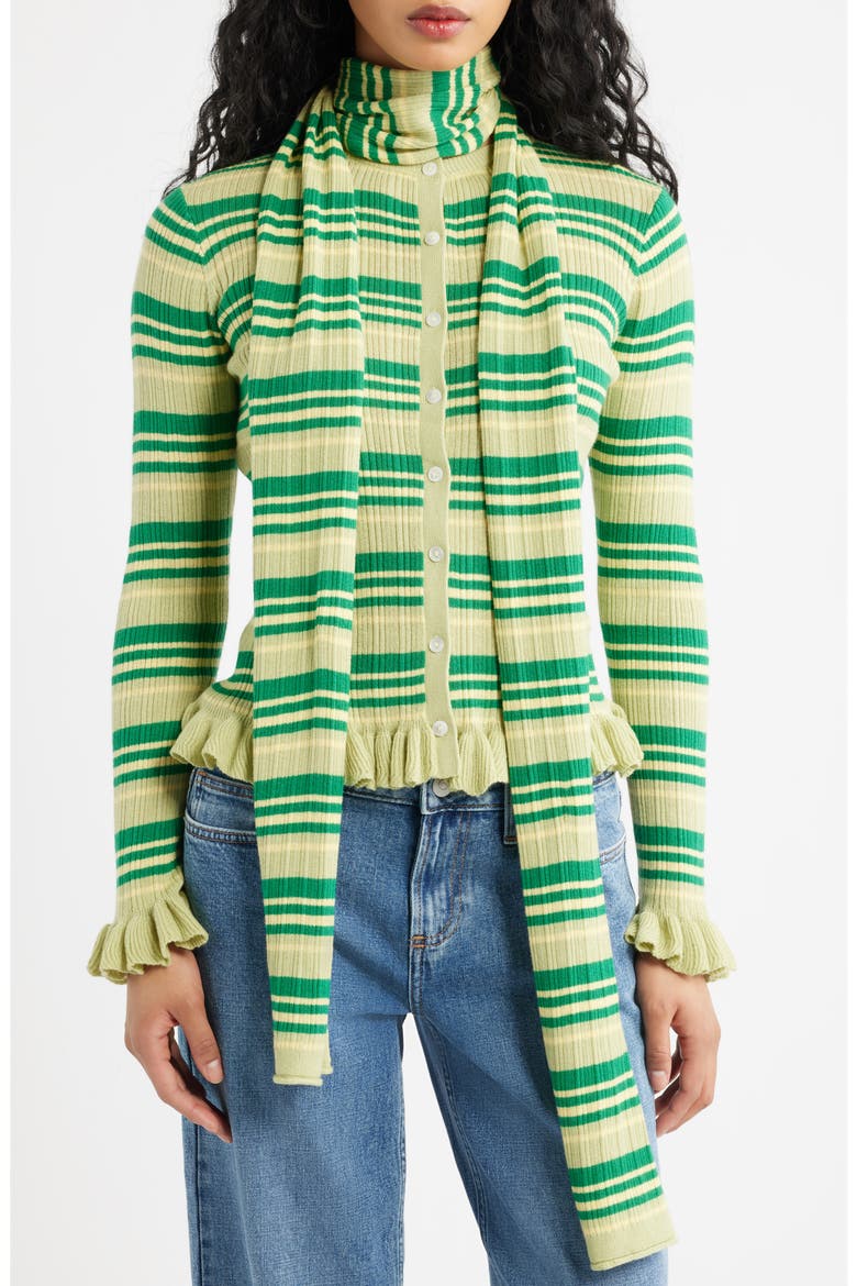Anelis Organic Cotton & Merino Wool Blend Cardigan, Main, color, GREEN MULTI
