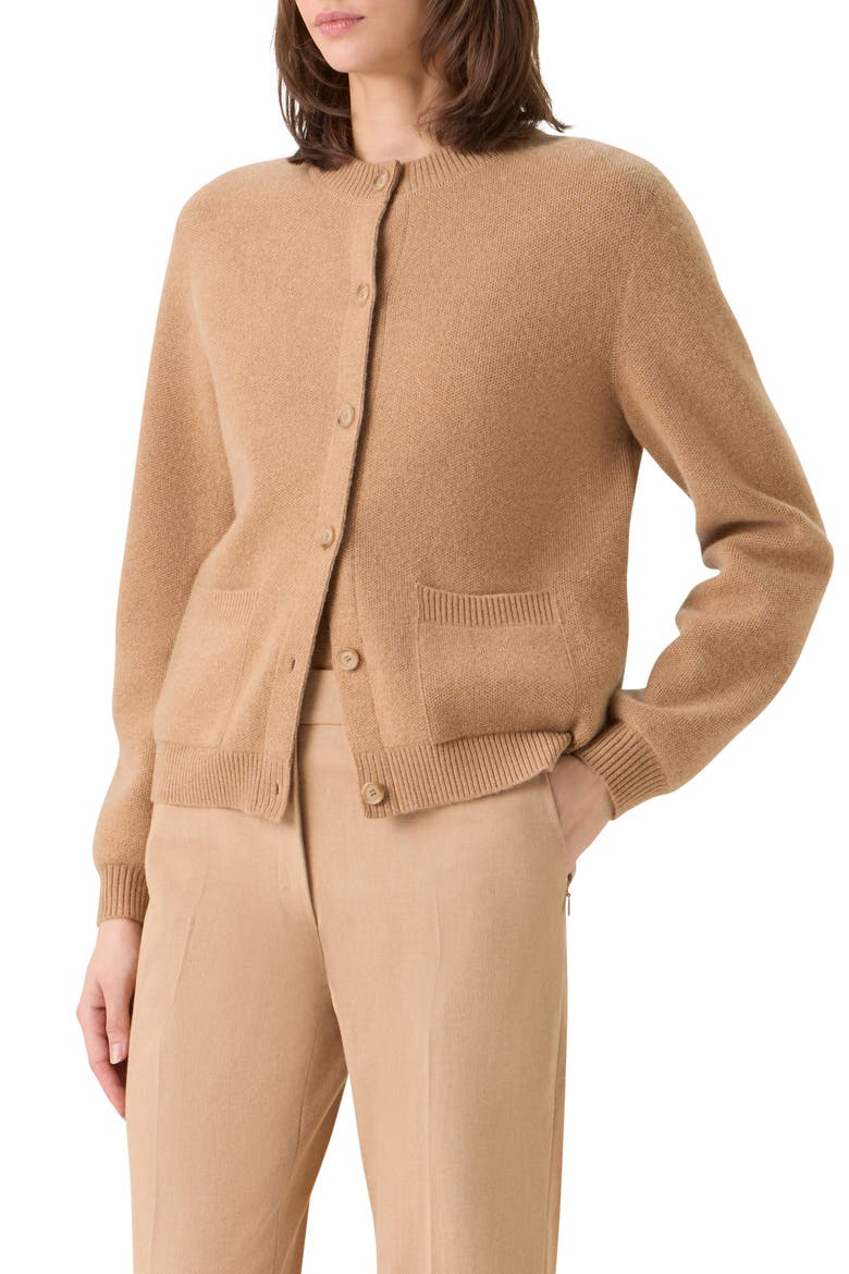 Cashmere Piqué Cardigan, Alternate, color, CAMEL