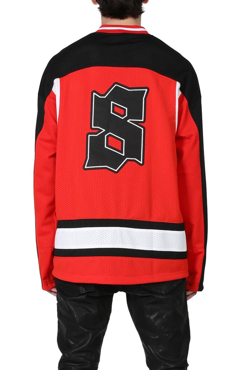 PURPLE BRAND Team Long Sleeve Mesh Hockey Jersey, Alternate, color, Fiery Red