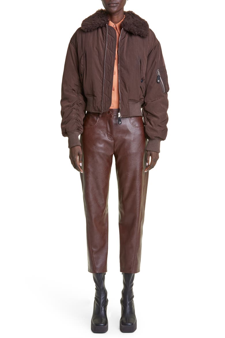 Recycled Nylon Bomber Jacket with Faux Fur Collar, Alternate, color, 2011 DARK CHOCOLATE