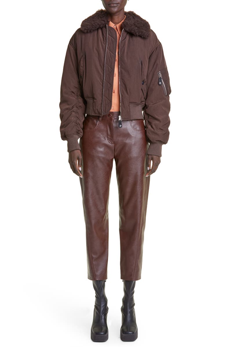 Stella McCartney Recycled Nylon Bomber Jacket with Faux Fur Collar, Alternate, color,