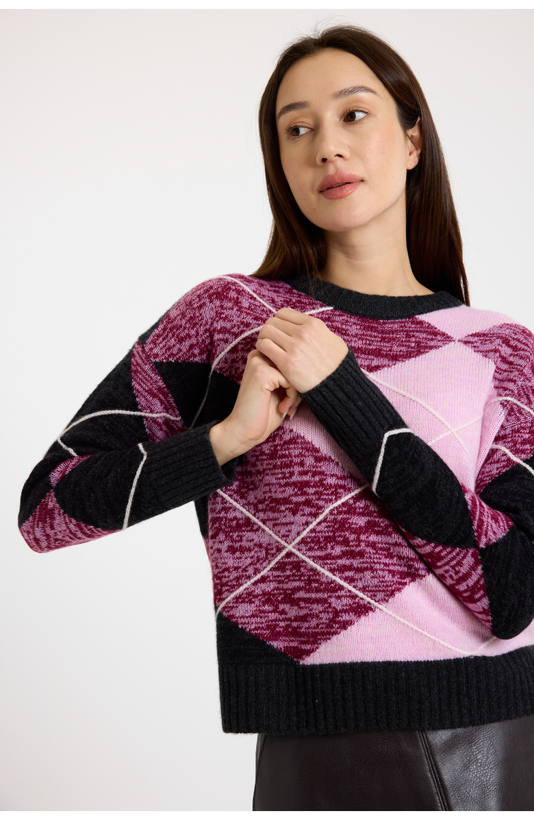 Brodie Pure Cashmere Argyle Crew Neck 100% Cashmere Sweater, Alternate, color, Charcoal